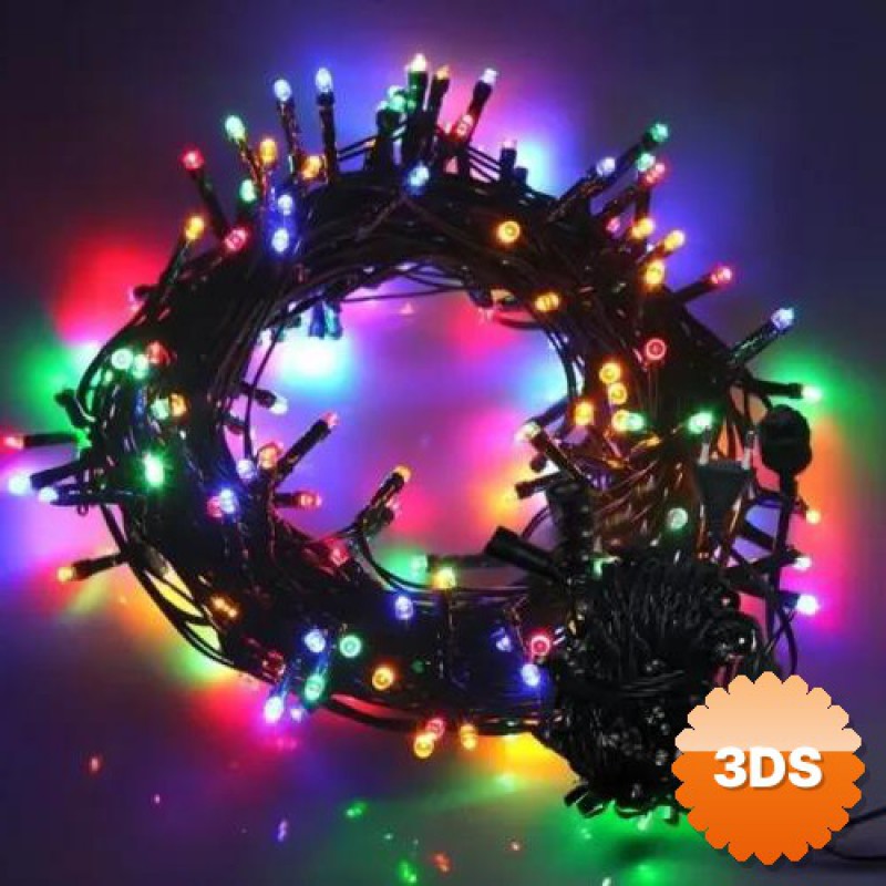 10m 100 Led Boncuk Lamba RGB Işık Siyah Kablo