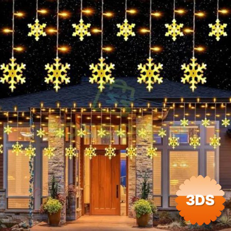 3 Metre 12 Saçaklı Kar Taneli 8 Modlu Led Perde