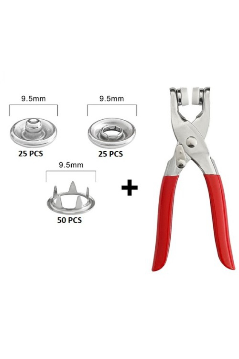 Metal Çıtçıt Düğme Pensesi ve 25 Set Düğme Takımı 11 mm
