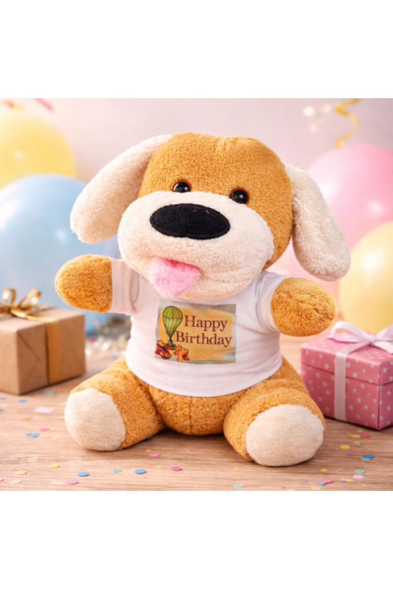 Happy Birthday Tişörtlü Peluş Oyuncak Köpek 25 cm