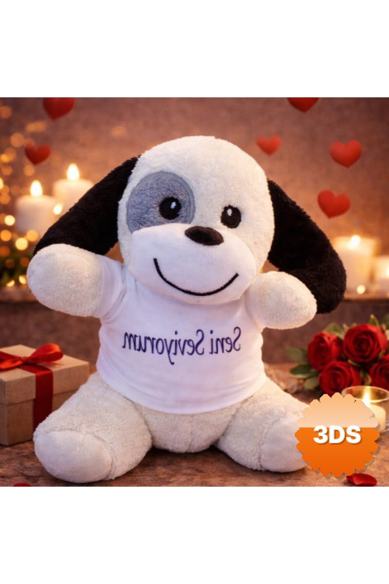 Seni Seviyorum Tişörtlü Sevimli Peluş Köpek 25 cm