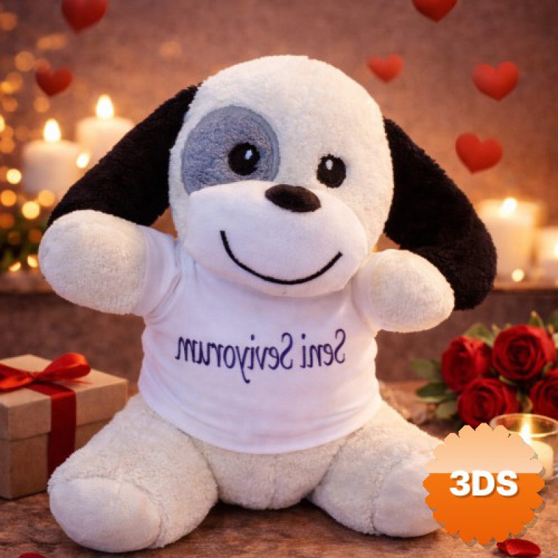 Seni Seviyorum Tişörtlü Sevimli Peluş Köpek 25 cm