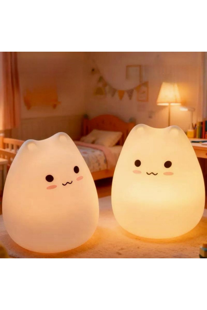 Kedi Şekilli Dokunmatik Gece Lambası, Renk Değiştiren Silikon LED
