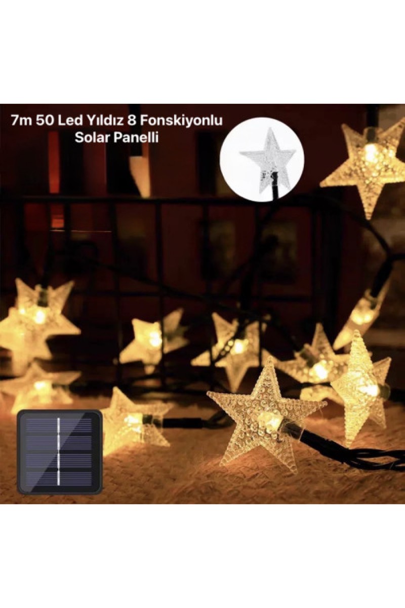 7 Metre 50 Led Yıldız 8 Fonksiyonlu Solar Panelli Gün Işığı