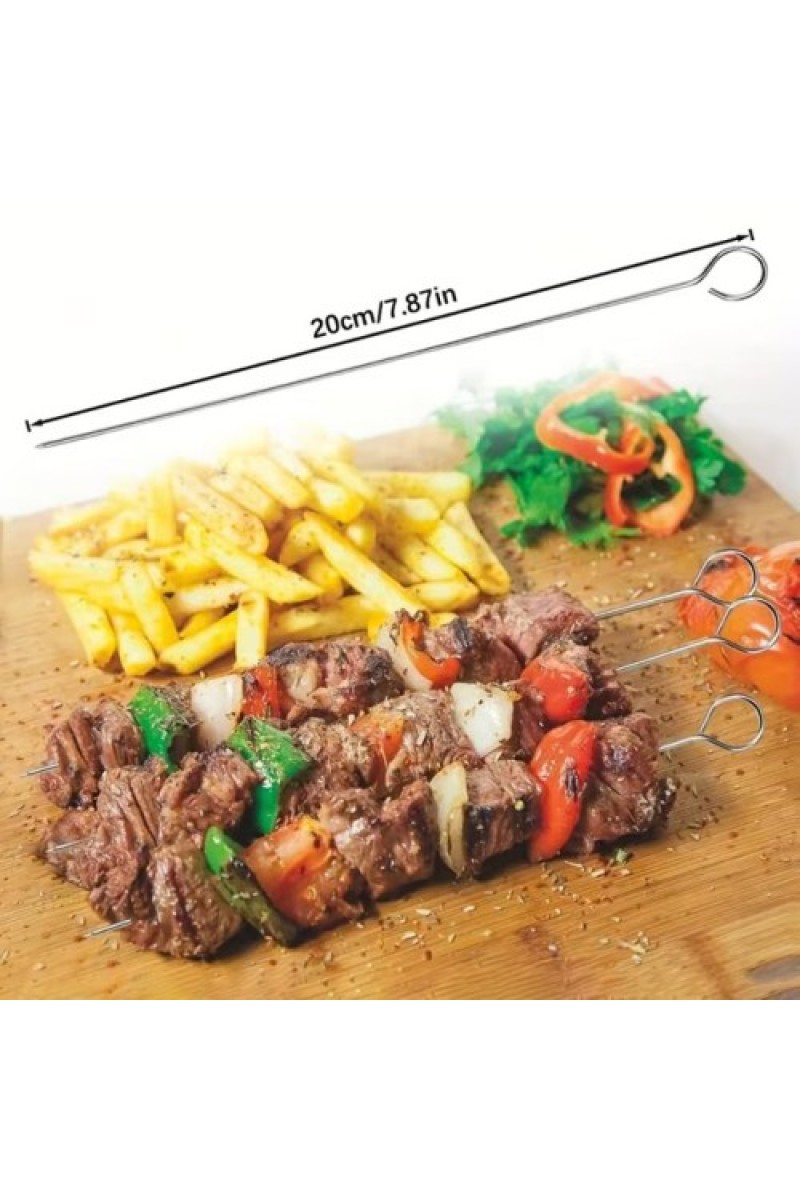 10 Adet Paslanmaz Çelik Mangal Şişi Seti – 20 cm Metal Çöp Şiş ve Izgara Şişleri