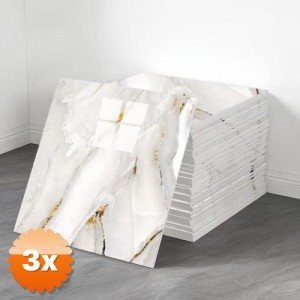 3 Adet Vinil Beyaz Mermer Desenli Alüminyum Plastik Duvar Sticker 30x30
