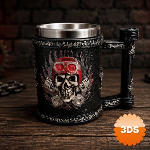 Kuru Kafa Motorcu Tasarımlı Metal Kupa Bardak