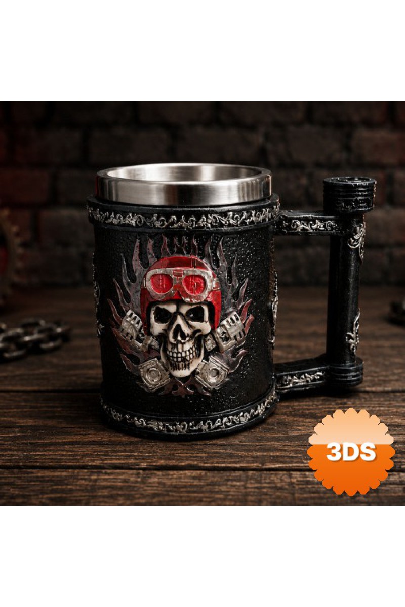 Kuru Kafa Motorcu Tasarımlı Metal Kupa Bardak