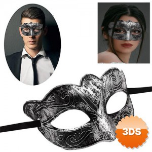 Maskeli Balo Antik Gri Gümüş Eskitilmiş Maske Balo Venedik