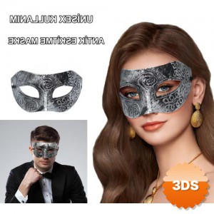 Gümüş Eskitme Yüz Maskesi Antik Tarz Balo Maskesi