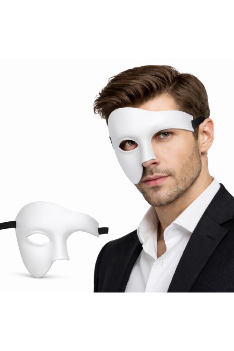 Beyaz Yarım Erkek Maske Phantom Parti ve Balo Maskesi