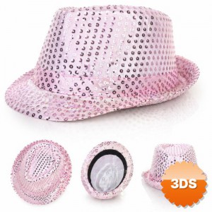 Pembe Payetli Disco Parti Şapkası Yetişkin Işıltılı Fötr Model