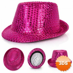 Fuşya Pembe Payetli Disco Parti Şapkası Yetişkin Işıltılı Fötr Model
