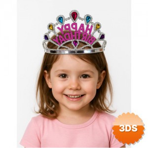 Gümüş Renk Happy Birthday Yazılı Doğum Günü Tacı 60 cm