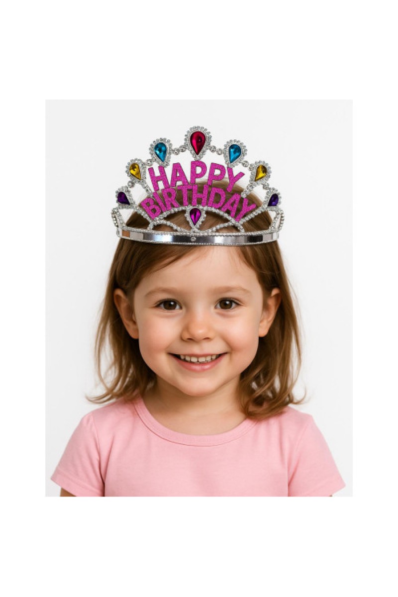 Gümüş Renk Happy Birthday Yazılı Doğum Günü Tacı 60 cm
