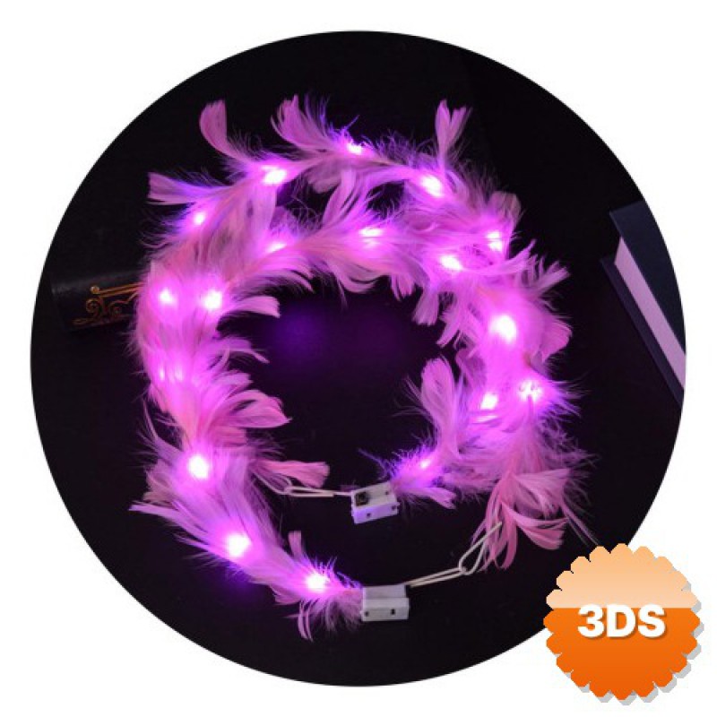 LED Işıklı 3 Fonksiyonlu Otrişli Parti Tacı Pembe 12x12 cm