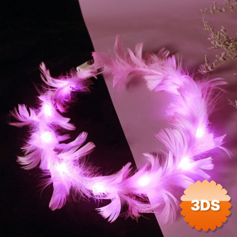 LED Işıklı 3 Fonksiyonlu Otrişli Parti Tacı Pembe 12x12 cm