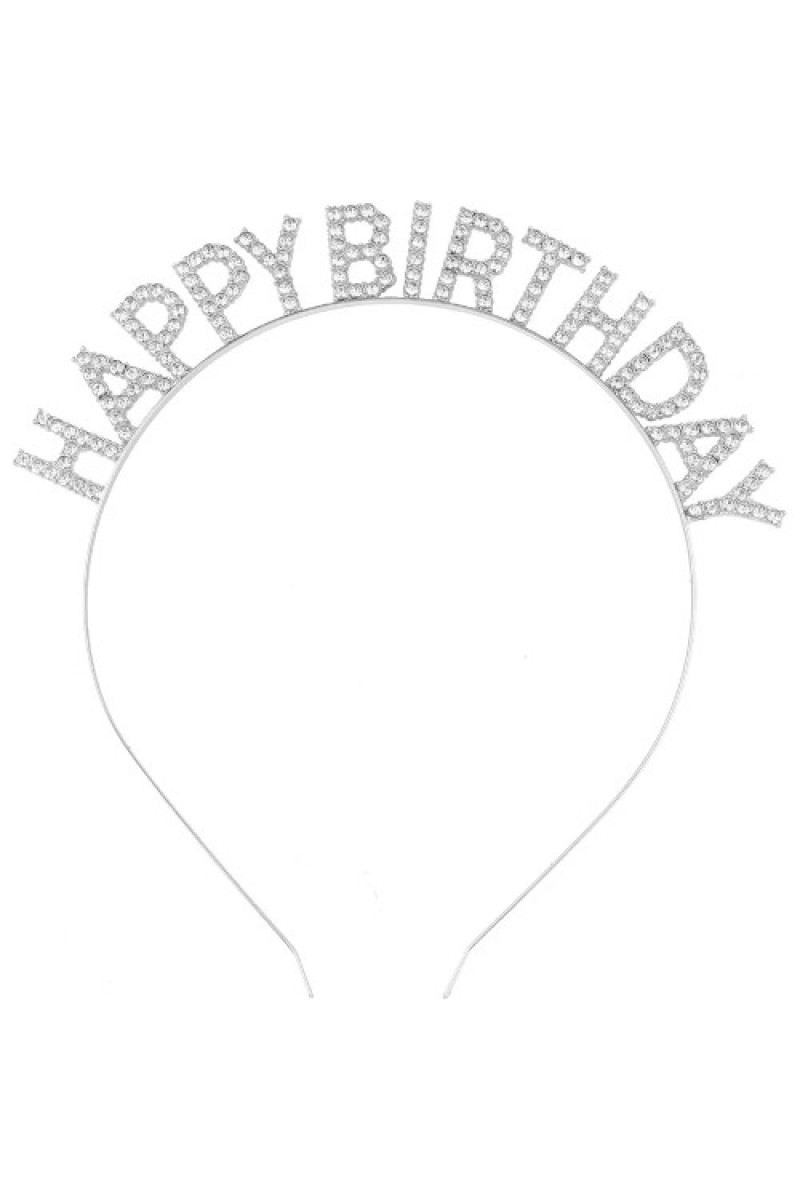 Gümüş Kristal Taşlı Happy Birthday Doğum Günü Tacı İthal Ürün A Kalite 17x16 cm