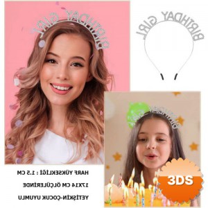 Kristal Taşlı Gümüş Birthday Girl Yazılı Parti Tacı 19x11 cm
