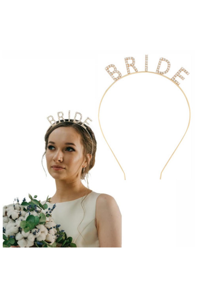 Altın Gold Renk Bekarlığa Veda Kristal Taş Bride Tacı 16x10 cm
