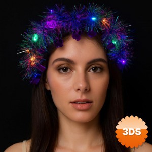 Kalp Püsküllü 3 Modlu LED Işıklı Taç Mor Renk