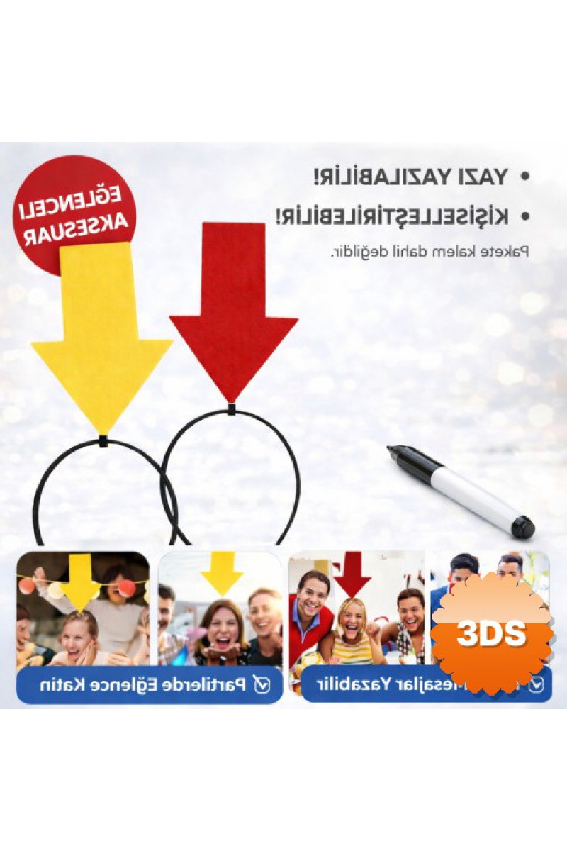 Kişiselleştirilebilir Ok İşaretli Mesaj Tacı 2'li Set Sarı Kırmızı