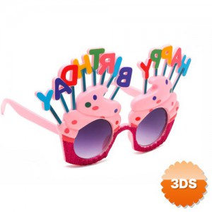 Happy Birthday Yazılı Pembe Fuşya Renk Pembe Pastalı Parti Gözlüğü 12x7 cm