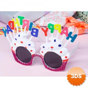 Happy Birthday Yazılı Beyaz Fuşya Renk Parti Gözlüğü 12x7 cm