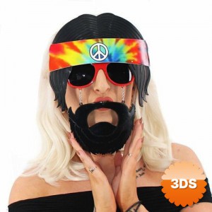 Siyah Saçlı Bandana Tasarımlı Hippi Parti Gözlüğü 26x18 cm