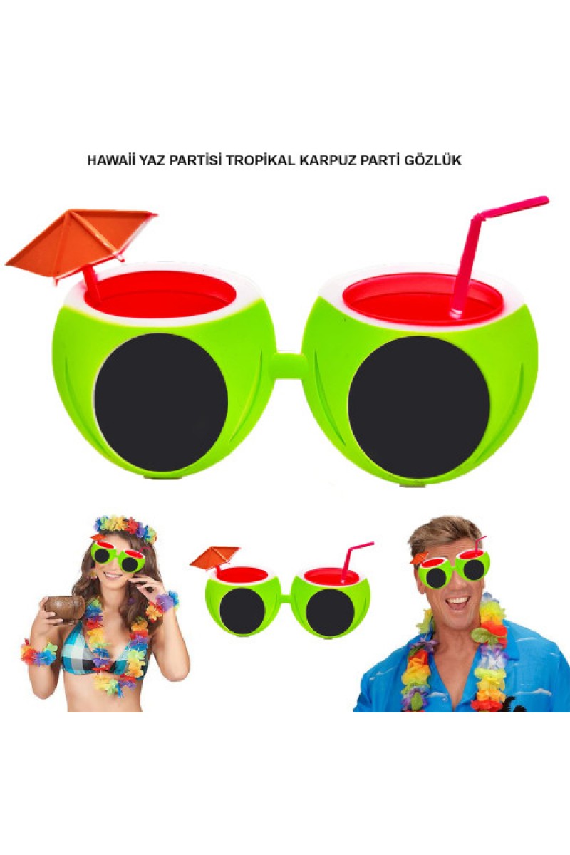Karpuz Şekilli Tropikal Hawaii Parti Gözlüğü
