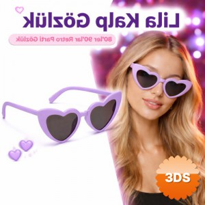 Mor Lila Retro Kalp Gözlük 80'ler 90'lar Stil Parti Gözlüğü