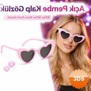 Pembe Retro Kalp Parti Gözlüğü