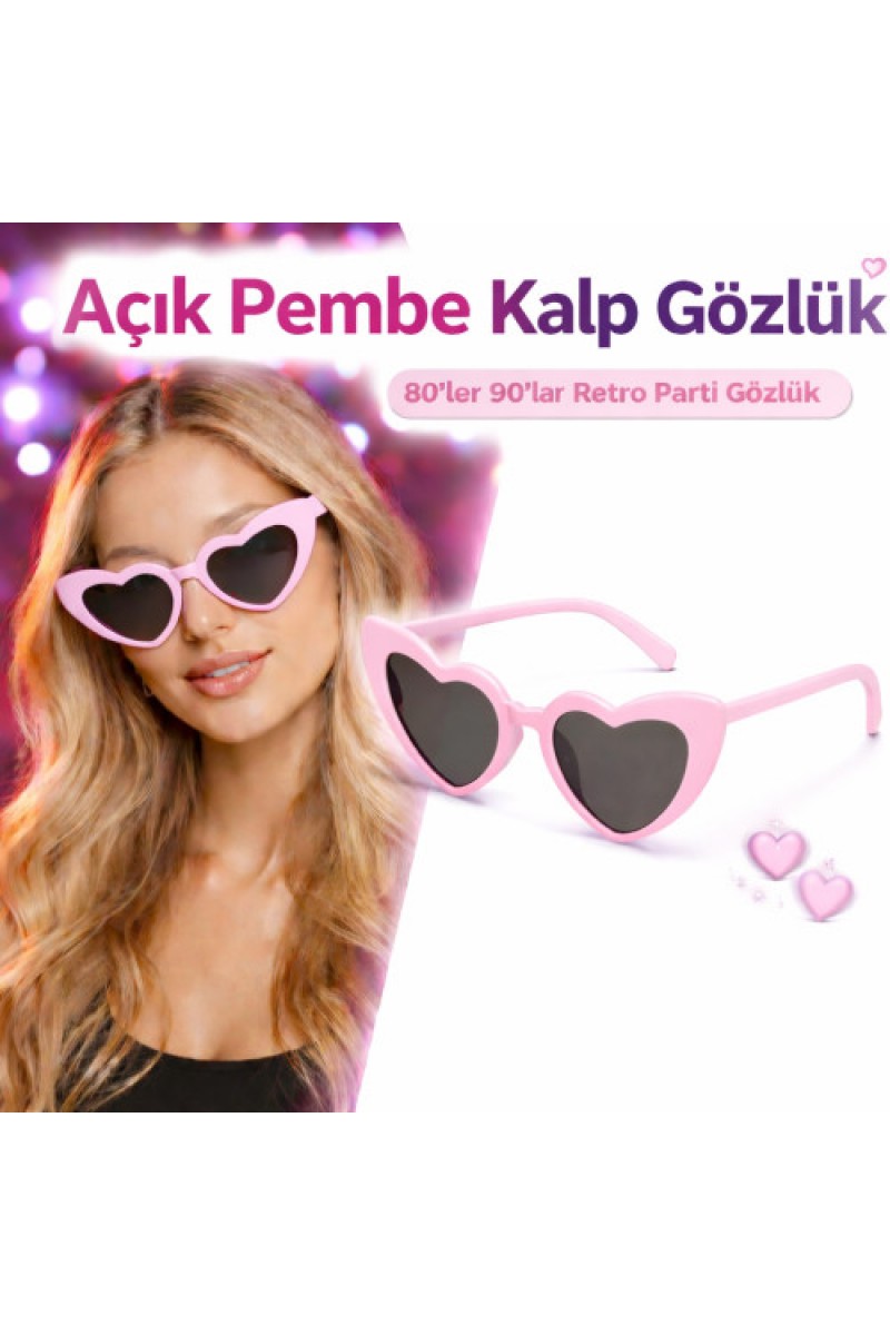 Pembe Retro Kalp Parti Gözlüğü