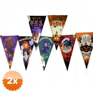 2 Paket Lüks Baskılı Üçgen Model Halloween Banner Süs Bayrak 8'li