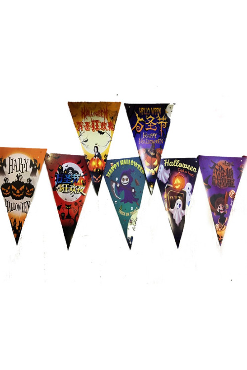 Lüks Baskılı Üçgen Model Halloween Banner Süs Bayrak 8'li