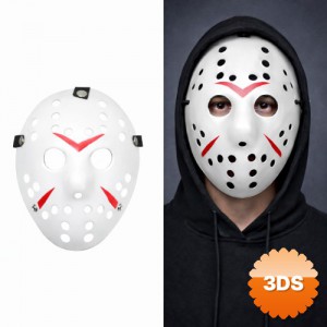Beyaz Renk Kırmızı Çizgili Tam Yüz Hokey Jason Maskesi Hannibal Maskesi