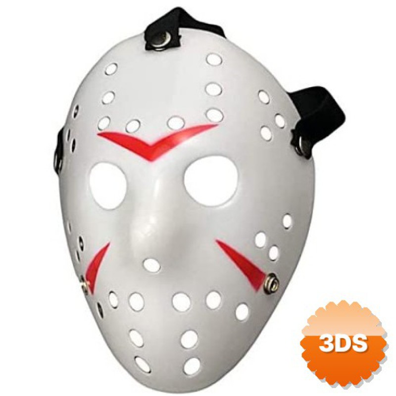 Beyaz Renk Kırmızı Çizgili Tam Yüz Hokey Jason Maskesi Hannibal Maskesi