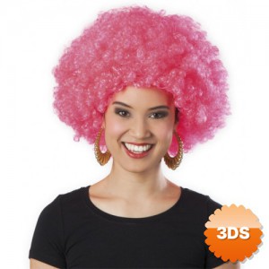 Pembe Renk Kıvırcık Afro Bonus Peruk