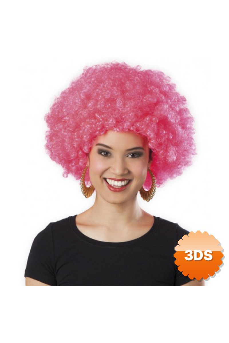 Pembe Renk Kıvırcık Afro Bonus Peruk