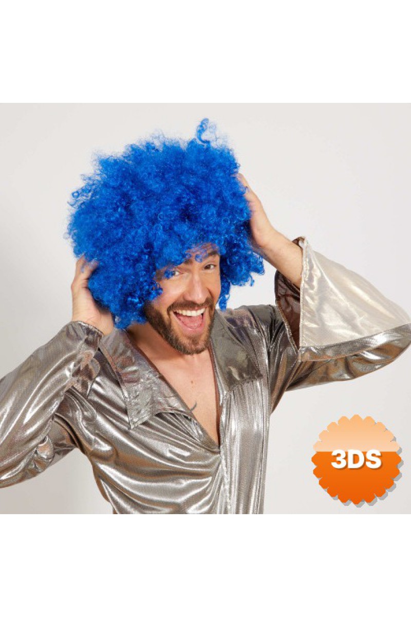 Mavi Renk Kıvırcık Afro Bonus Peruk