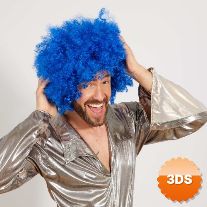 Mavi Renk Kıvırcık Afro Bonus Peruk