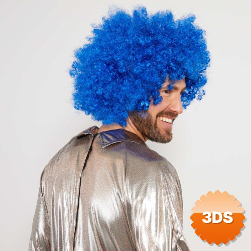 Mavi Renk Kıvırcık Afro Bonus Peruk