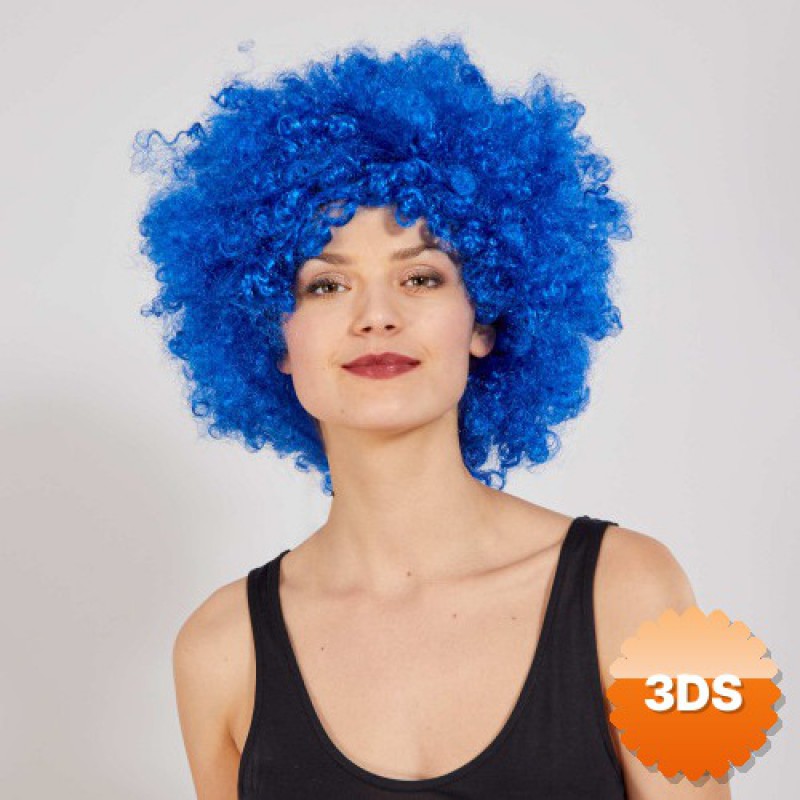 Mavi Renk Kıvırcık Afro Bonus Peruk