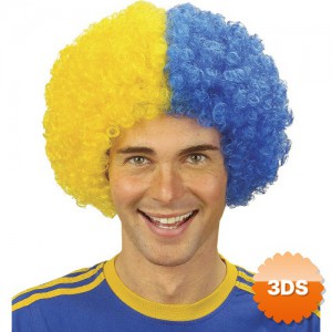 Sarı Lacivert Kıvırcık Afro Bonus Peruk Taraftar Saç