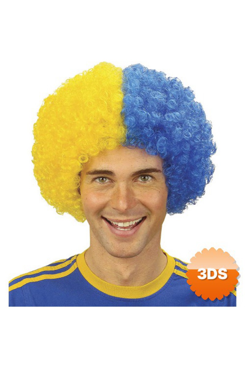 Sarı Lacivert Kıvırcık Afro Bonus Peruk Taraftar Saç