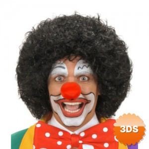 Siyah Renk Kıvırcık Afro Bonus Peruk Saç ve Kırmızı Sünger Burun Seti