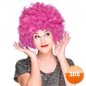 Fuşya Renk Kıvırcık Afro Bonus Parti Peruğu