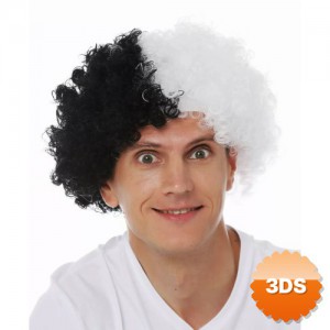 Siyah Beyaz Kıvırcık Afro Bonus Peruk Taraftar Bonus Saç