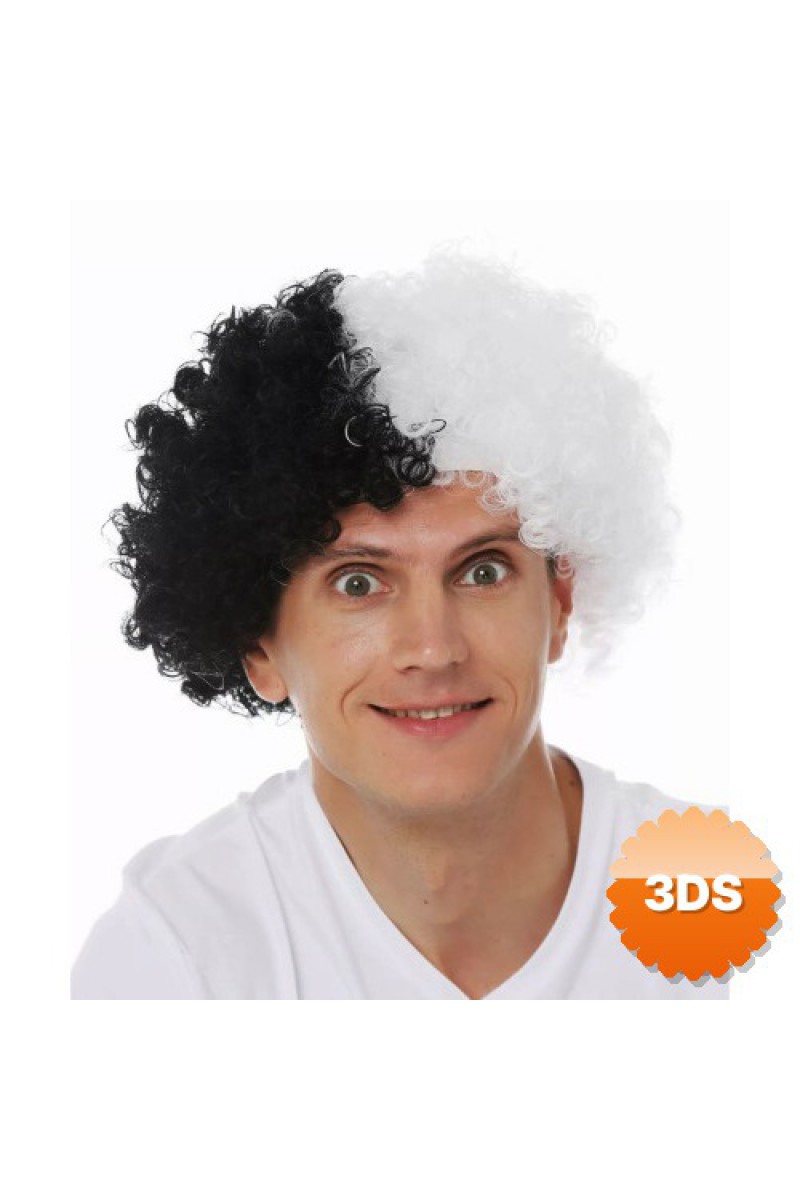 Siyah Beyaz Kıvırcık Afro Bonus Peruk Taraftar Bonus Saç