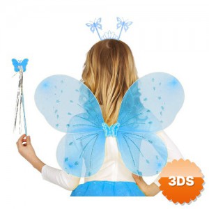 Mavi Kelebek Erkek-Kız Seti 50 cm Kelebek Kanadı Taç ve Asa